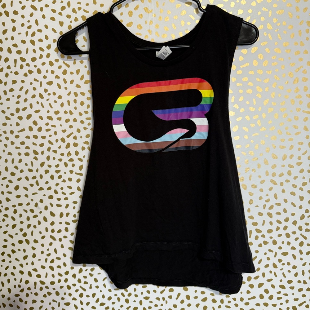 Cyclebar Black tank top with pride logo